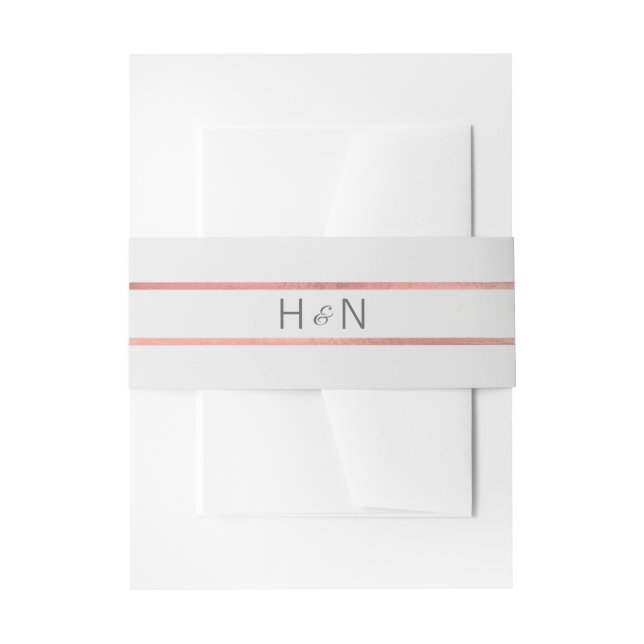 Personalized Monogram Rose Gold Foil Grey Wedding Invitation Belly Band (Front Example)