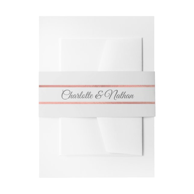 Personalized Monogram Rose Gold Foil Grey Wedding Invitation Belly Band (Front Example)