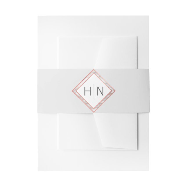 Personalized Monogram Rose Gold Marble Wedding Invitation Belly Band (Front Example)