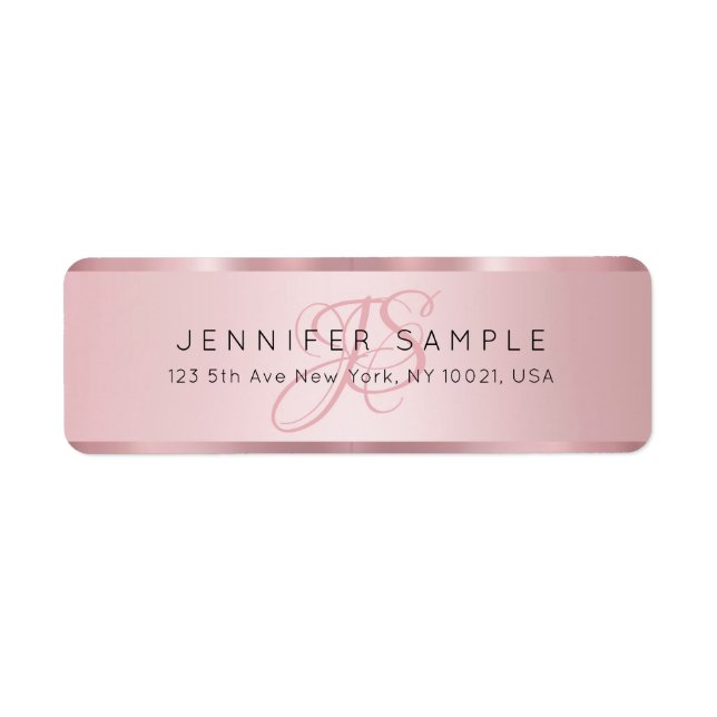 Personalized Monogram Rose Gold Return Address Label (Front)