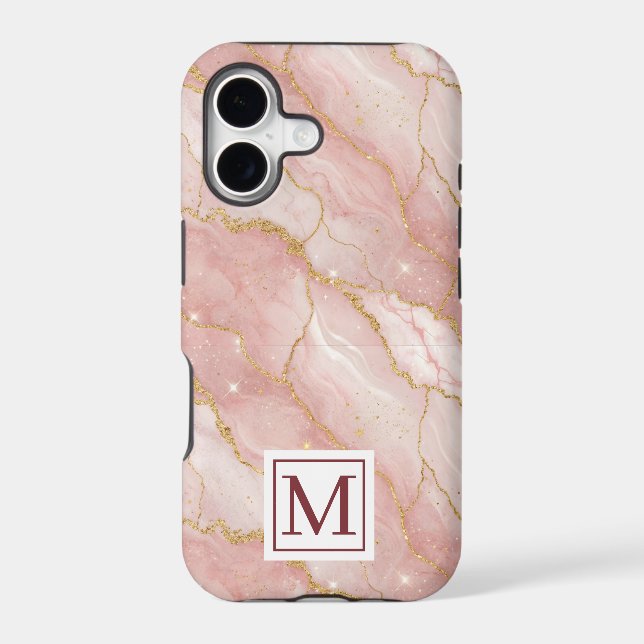 Personalized Monogram Rose Quartz Gold Case-Mate iPhone Case (Back)