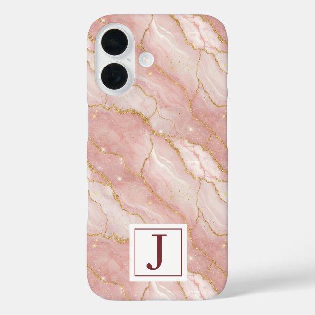 Personalized Monogram Rose Quartz Gold Case-Mate iPhone Case (Back)