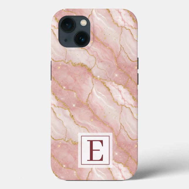 Personalized Monogram Rose Quartz Gold Case-Mate iPhone Case (Back)