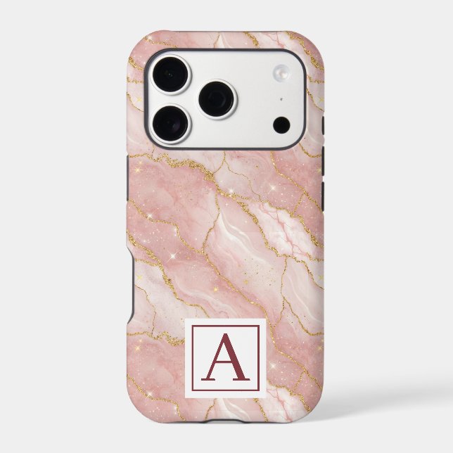 Personalized Monogram Rose Quartz Gold Case-Mate iPhone Case (Back)