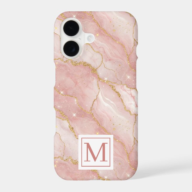 Personalized Monogram Rose Quartz Gold Case-Mate iPhone Case (Back)