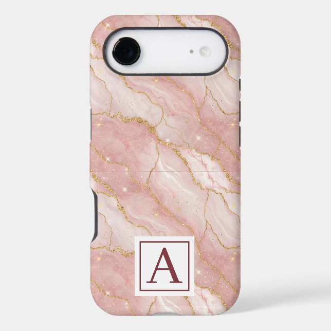 Personalized Monogram Rose Quartz Gold Case-Mate iPhone Case (Back)