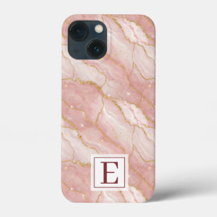 Personalized Monogram Rose Quartz Gold iPhone 13 Mini Case