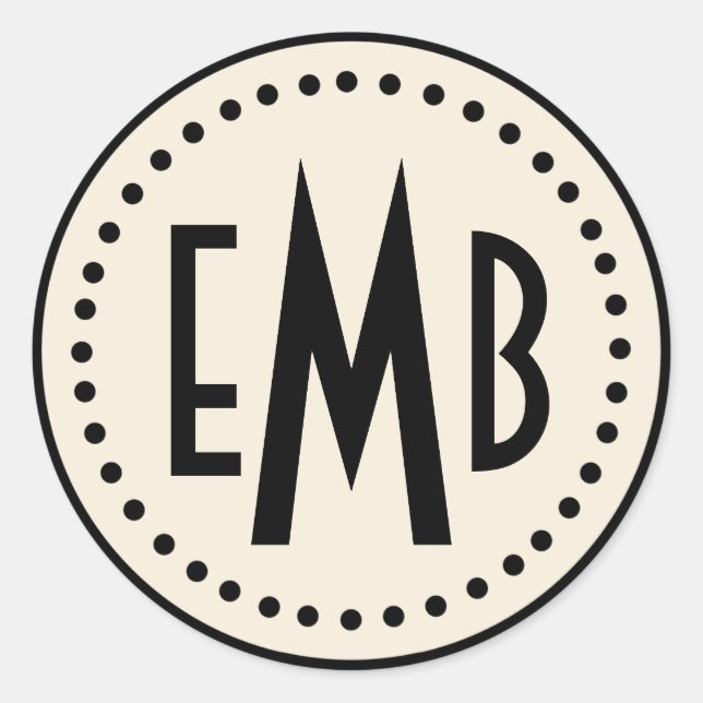 Personalized Monogram Round Sticker (Egg/Blk)(S) (Front)