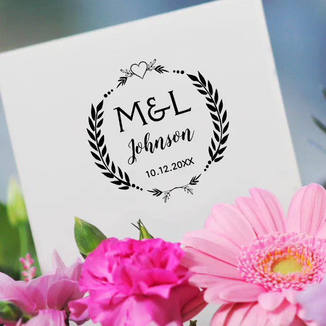 Personalized Monogram Round Wedding Rubber Stamp | Zazzle