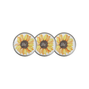 Personalized Monogram Rustic Sunflower Golf Ball Marker