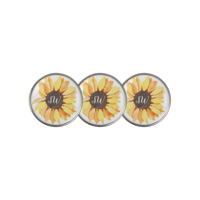 Personalized Monogram Rustic Sunflower Golf Ball Marker (3 Up)