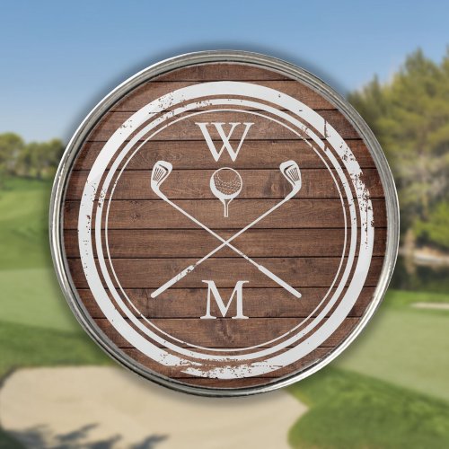 Personalized Monogram Rustic Wood Panels Golf Ball Marker
