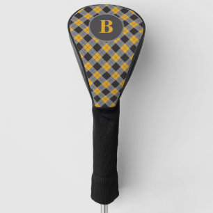 Personalized Monogram Saffron Yellow Gray Tartan Golf Head Cover
