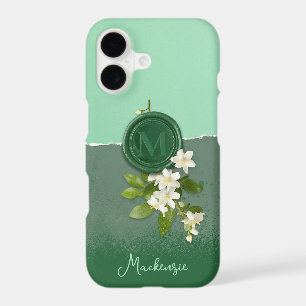 Personalized Monogram Sage Green Floral Faux Wax iPhone 17 Case
