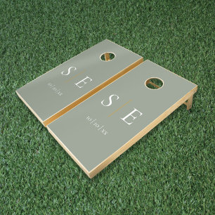 Personalized Monogram Sage Green Gold  Cornhole Set