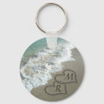 Personalized Monogram Sand Hearts on Beach Ocean Keychain