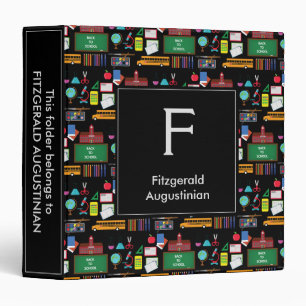 Personalized Monogram SCHOOL SUBJECTS Black 3 Ring Binder