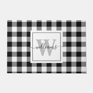 Black & White Buffalo Check Personalized Doormat 18x27