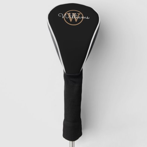 Personalized Monogram Script Black Gold Golf Head Cover