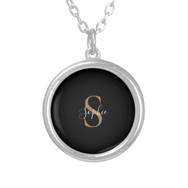 Personalized Monogram Script Elegant Customized  Silver Plated Necklace (Front)