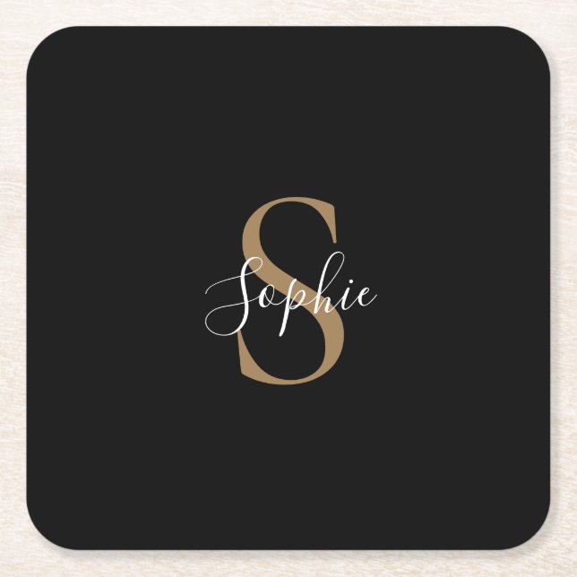 Personalized Monogram Script Elegant Customized  Square Paper Coaster (Front)