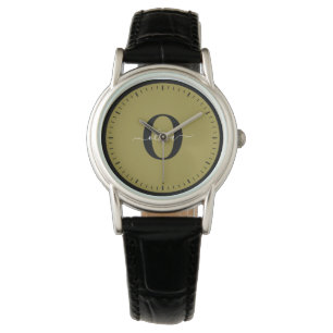 Personalized Monogram Script Name Black Gold White Watch