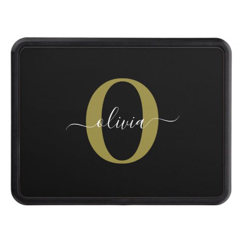 Personalized Monogram Script Name Black White Gold Hitch Cover