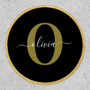 Personalized Monogram Script Name Black White Gold Patch