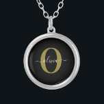 Personalized Monogram Script Name Black White Gold Silver Plated Necklace<br><div class="desc">This elegant monogram and stylish script name design can be given as a gift for a birthday, wedding, bridal shower, anniversary, Mother's Day or any occasion. It can be personalized with the person's initial and name. You can change the font, font color, font size and background color using the Design...</div>
