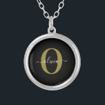 Personalized Monogram Script Name Black White Gold Silver Plated Necklace<br><div class="desc">This elegant monogram and stylish script name design can be given as a gift for a birthday, wedding, bridal shower, anniversary, Mother's Day or any occasion. It can be personalized with the person's initial and name. You can change the font, font color, font size and background color using the Design...</div>