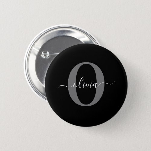 Personalized Monogram Script Name Black White Gray Button