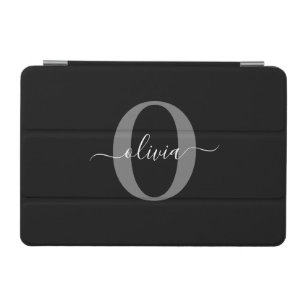 Personalized Monogram Script Name Black White Grey iPad Mini Cover