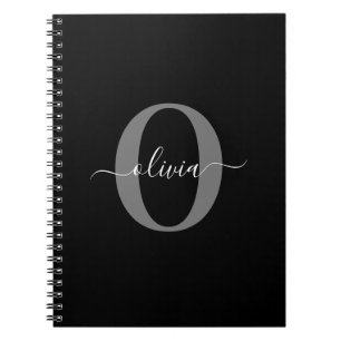 Personalized Monogram Script Name Black White Grey Notebook