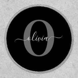 Personalized Monogram Script Name Black White Grey Patch