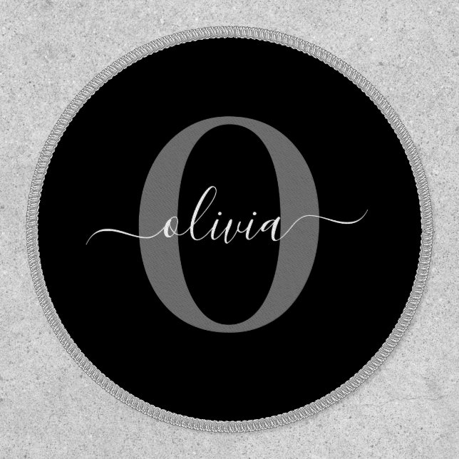 Personalized Monogram Script Name Black White Grey Patch (Front)