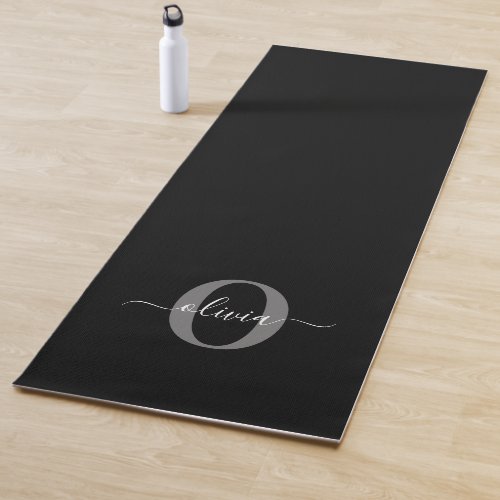 Personalized Monogram Script Name Black White Grey Yoga Mat