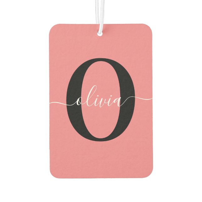 Personalized Monogram Script Name Black White Pink Air Freshener (Back)