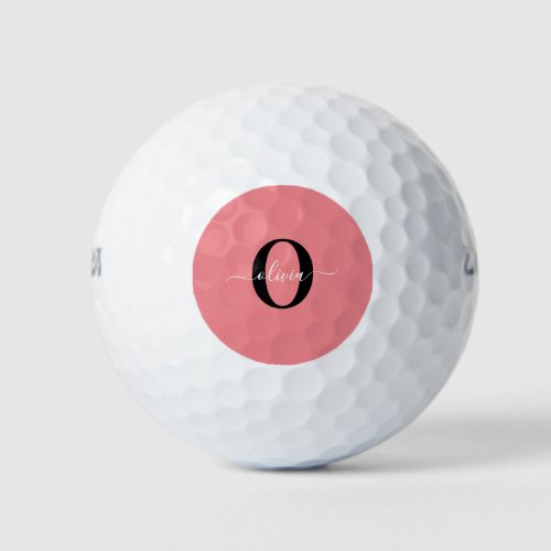 Personalized Monogram Script Name Black White Pink Golf Balls