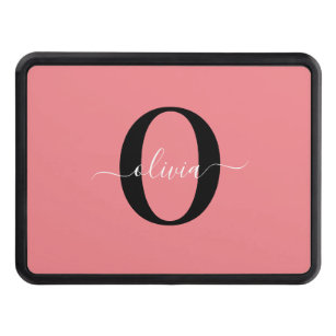 Personalized Monogram Script Name Black White Pink Hitch Cover