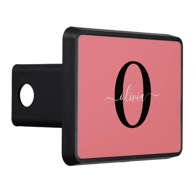 Personalized Monogram Script Name Black White Pink Hitch Cover (Right)