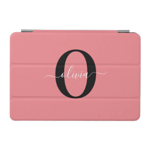 Personalized Monogram Script Name Black White Pink iPad Mini Cover