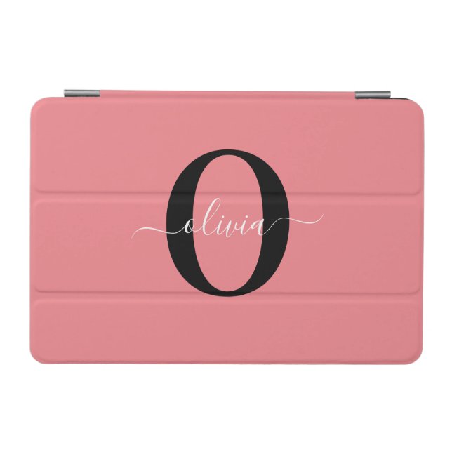 Personalized Monogram Script Name Black White Pink iPad Mini Cover (Horizontal)