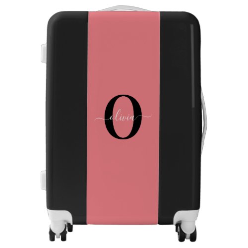 Personalized Monogram Script Name Black White Pink Luggage
