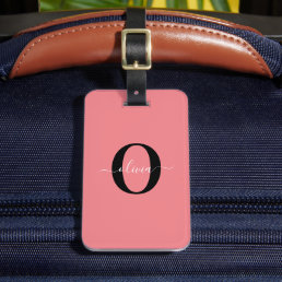 Personalized Monogram Script Name Black White Pink Luggage Tag