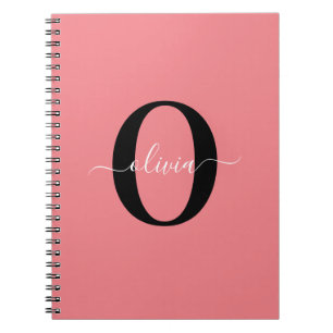 Personalized Monogram Script Name Black White Pink Notebook