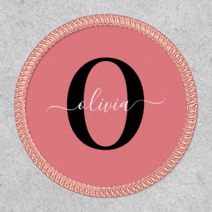 Personalized Monogram Script Name Black White Pink Patch