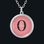 Personalized Monogram Script Name Black White Pink Silver Plated Necklace<br><div class="desc">This elegant monogram and stylish script name design can be given as a gift for a birthday, wedding, bridal shower, anniversary, Mother's Day or any occasion. It can be personalized with the person's initial and name. You can change the font, font color, font size and background color using the Design...</div>