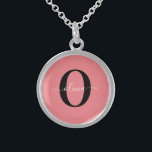 Personalized Monogram Script Name Black White Pink Sterling Silver Necklace<br><div class="desc">This elegant monogram and stylish script name design can be given as a gift for a birthday, Mother's Day or any occasion. It can be personalized with the person's initial and name. You can change the font, font color, font size and background color using the Design Tool. The font size...</div>
