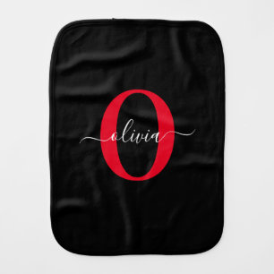Personalized Monogram Script Name Black White Red Baby Burp Cloth