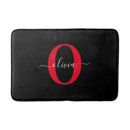 Personalized Monogram Script Name Black White Red Bath Mat